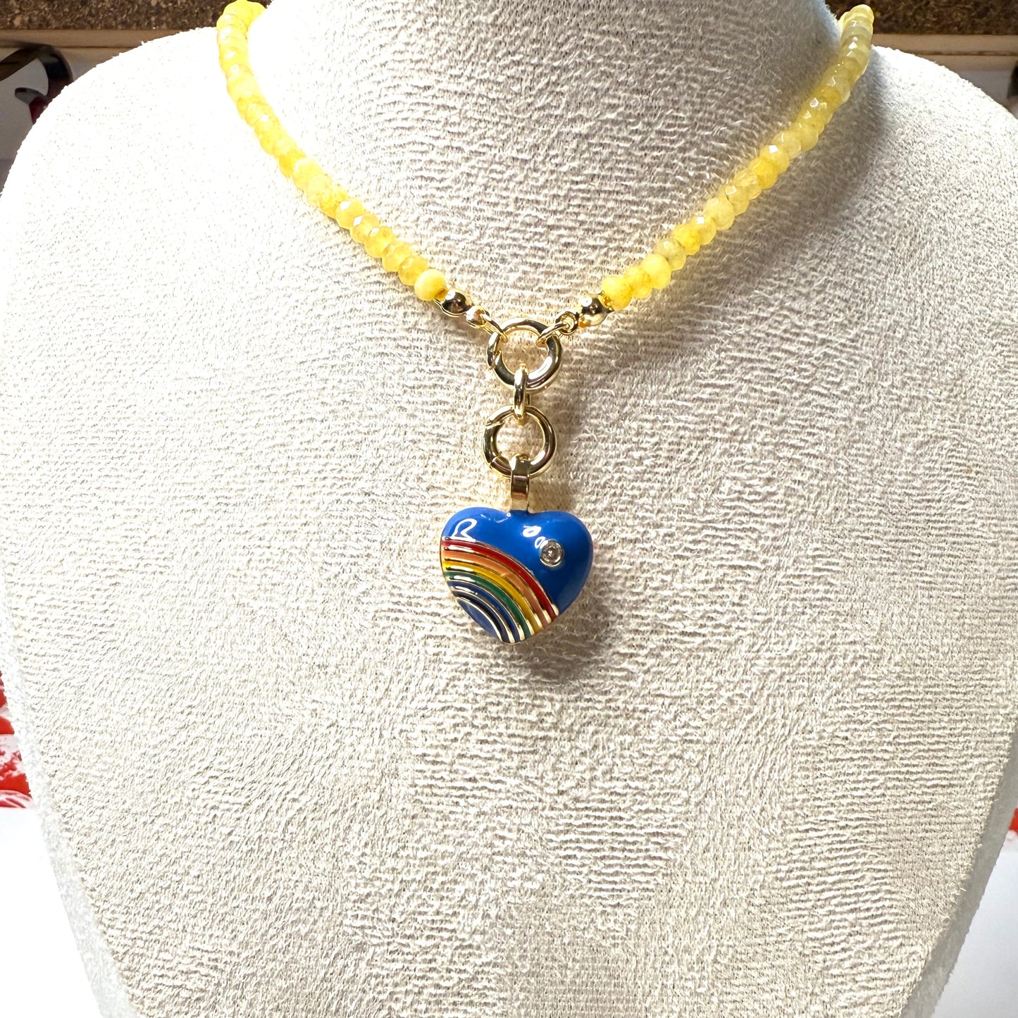 Joyful Double Lock Rainbow Heart Charm Necklace