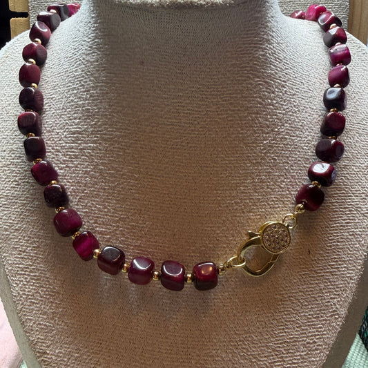 Crimson Tiger Eye Beaded Necklace