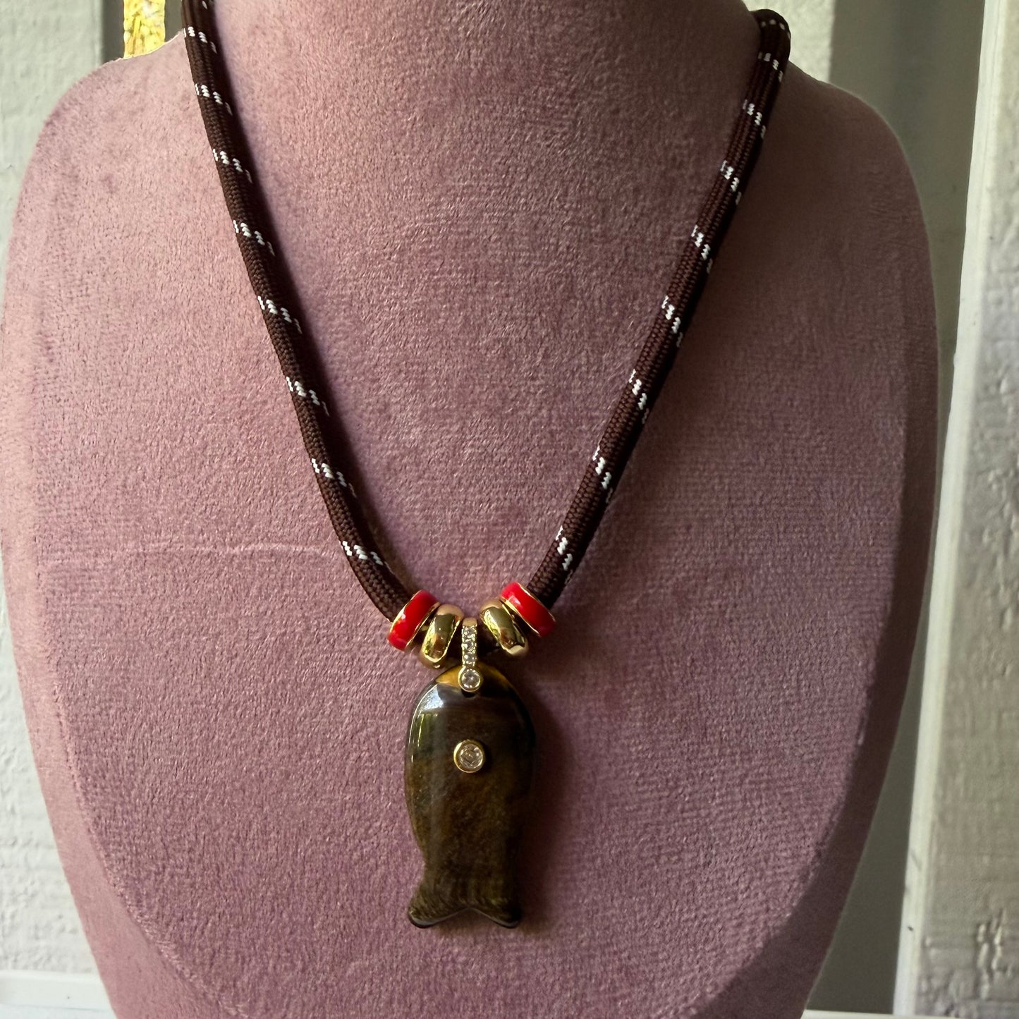 Paracord Fish Necklace  with Natural Stone Fish Charm