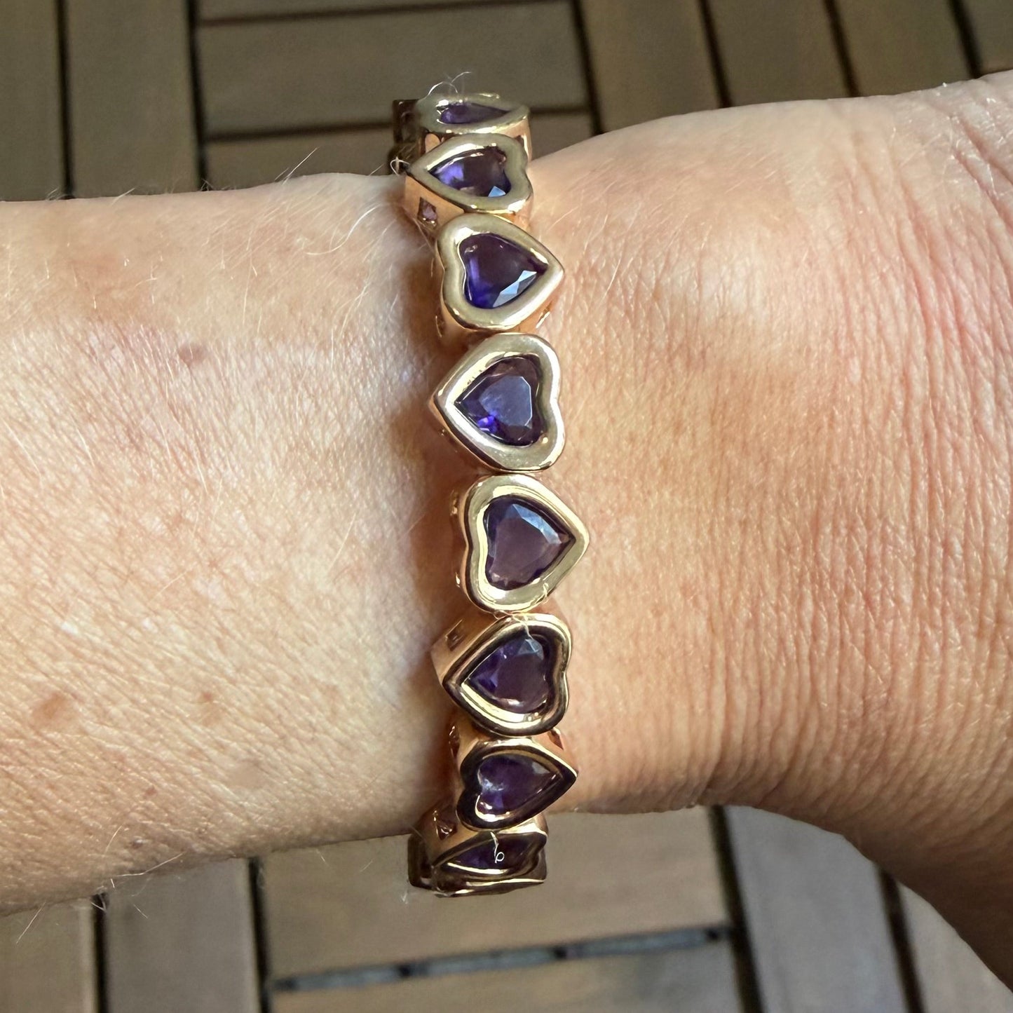 Rainbow Heart Crystal Stretchy Bracelet – Gold Bezel Elastic Style