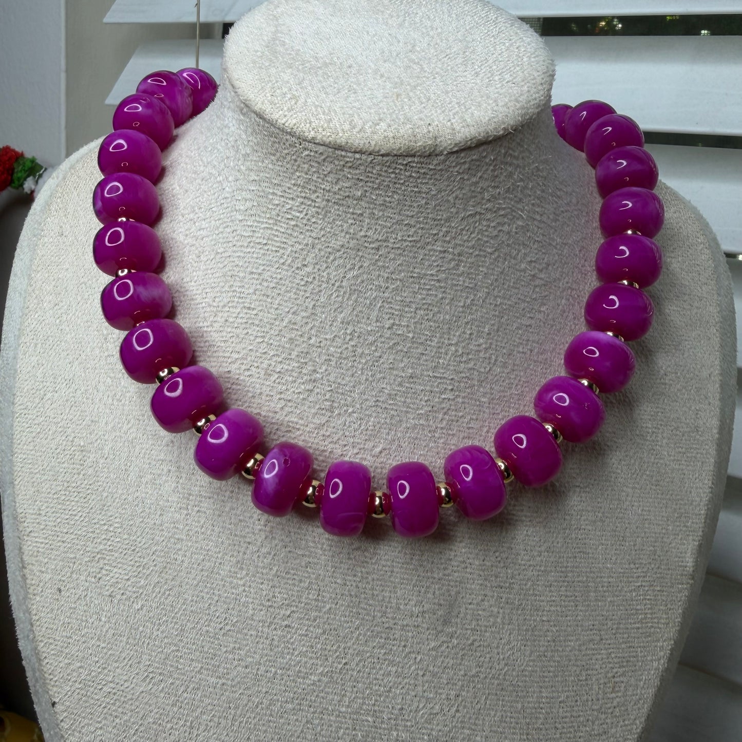 Colorful Acrylic Bead Necklace With 14k Balin Gold Spacer