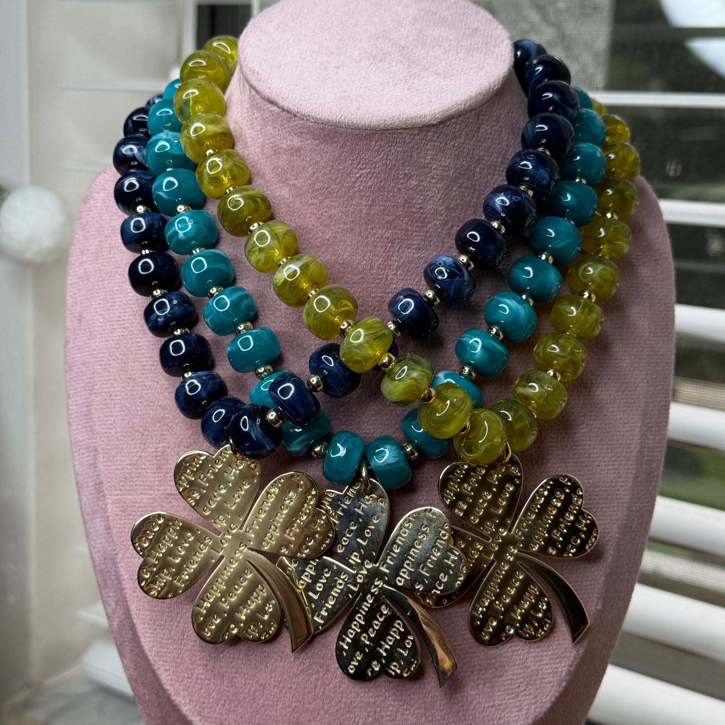 Jumbo Clover Charm  Acrylic Necklace