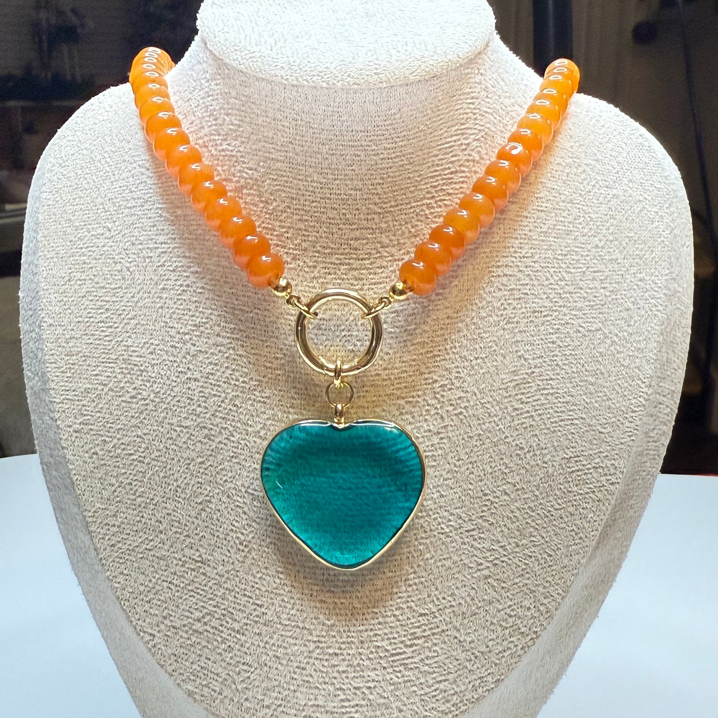15" Pop Color Natural Stone Sweetheart Necklace