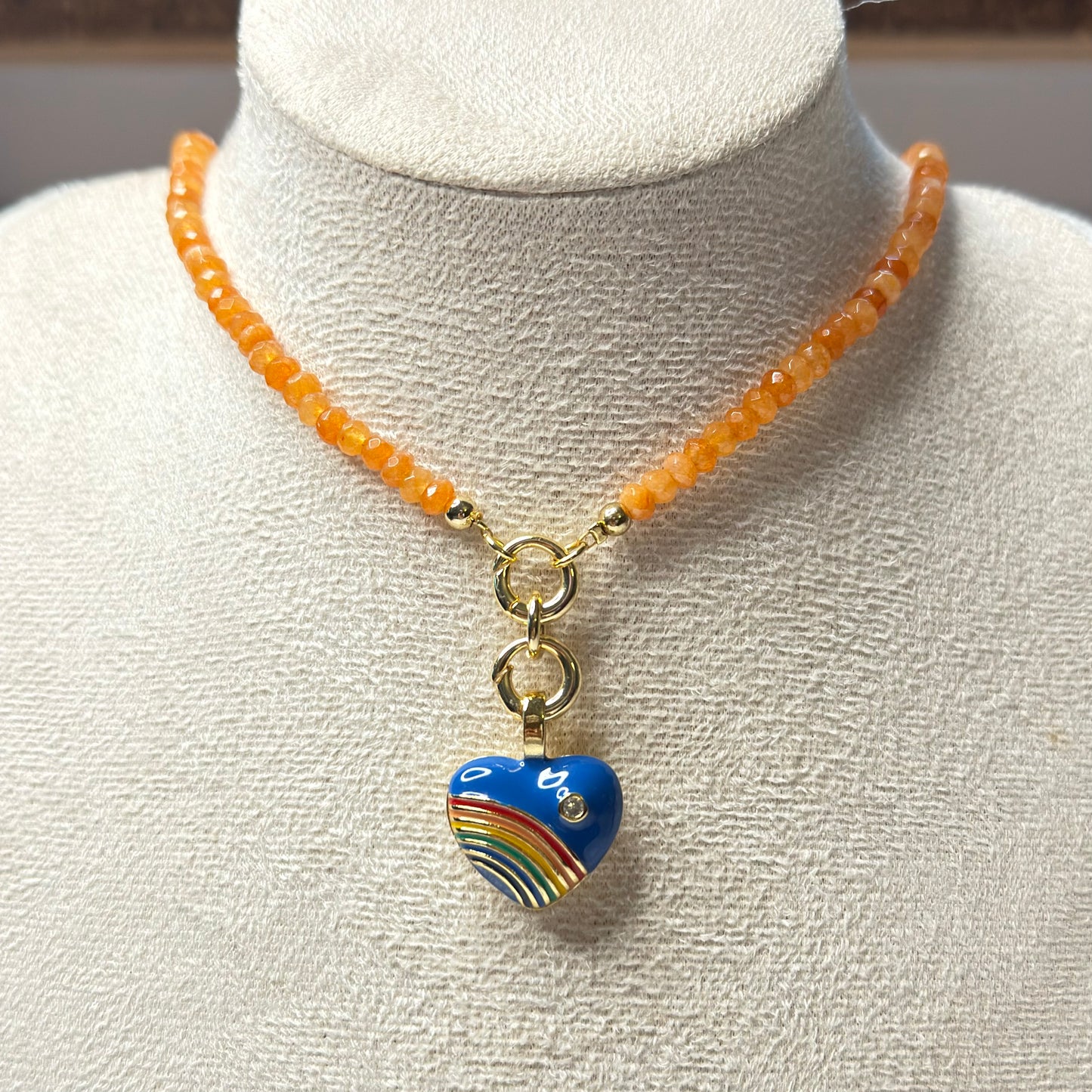 Joyful Double Lock Rainbow Heart Charm Necklace