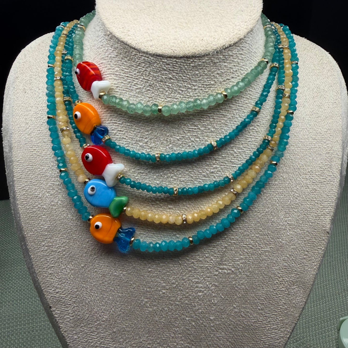 Colorful Murano Fish Charm Necklace