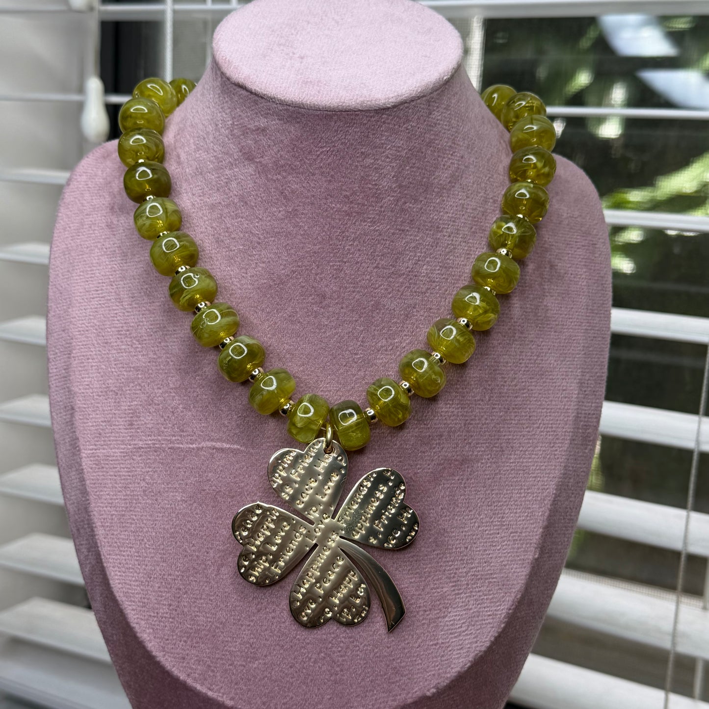 Jumbo Clover Charm  Acrylic Necklace