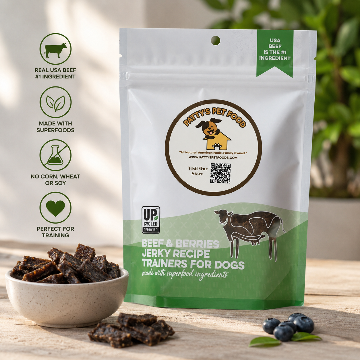 Beef & Berries Jerky Dog Treats | Human-Grade High-Protein Dog Treats