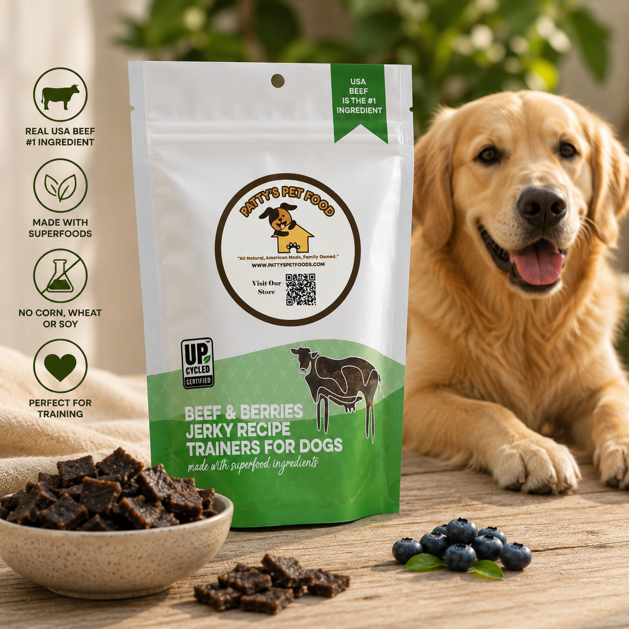 Beef & Berries Jerky Dog Treats | Human-Grade High-Protein Dog Treats
