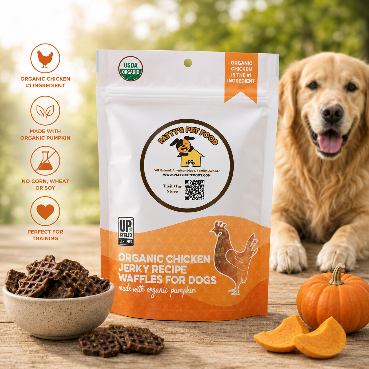 Organic Chicken & Pumpkin Jerky Dog Treats | Human-Grade Digestive Support Treats
