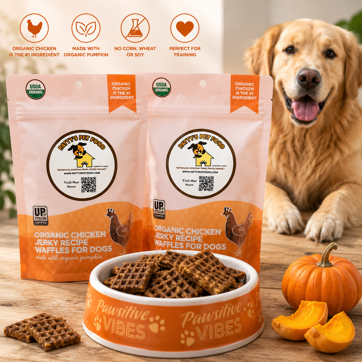 Organic Chicken & Pumpkin Jerky Dog Treats | Human-Grade Digestive Support Treats