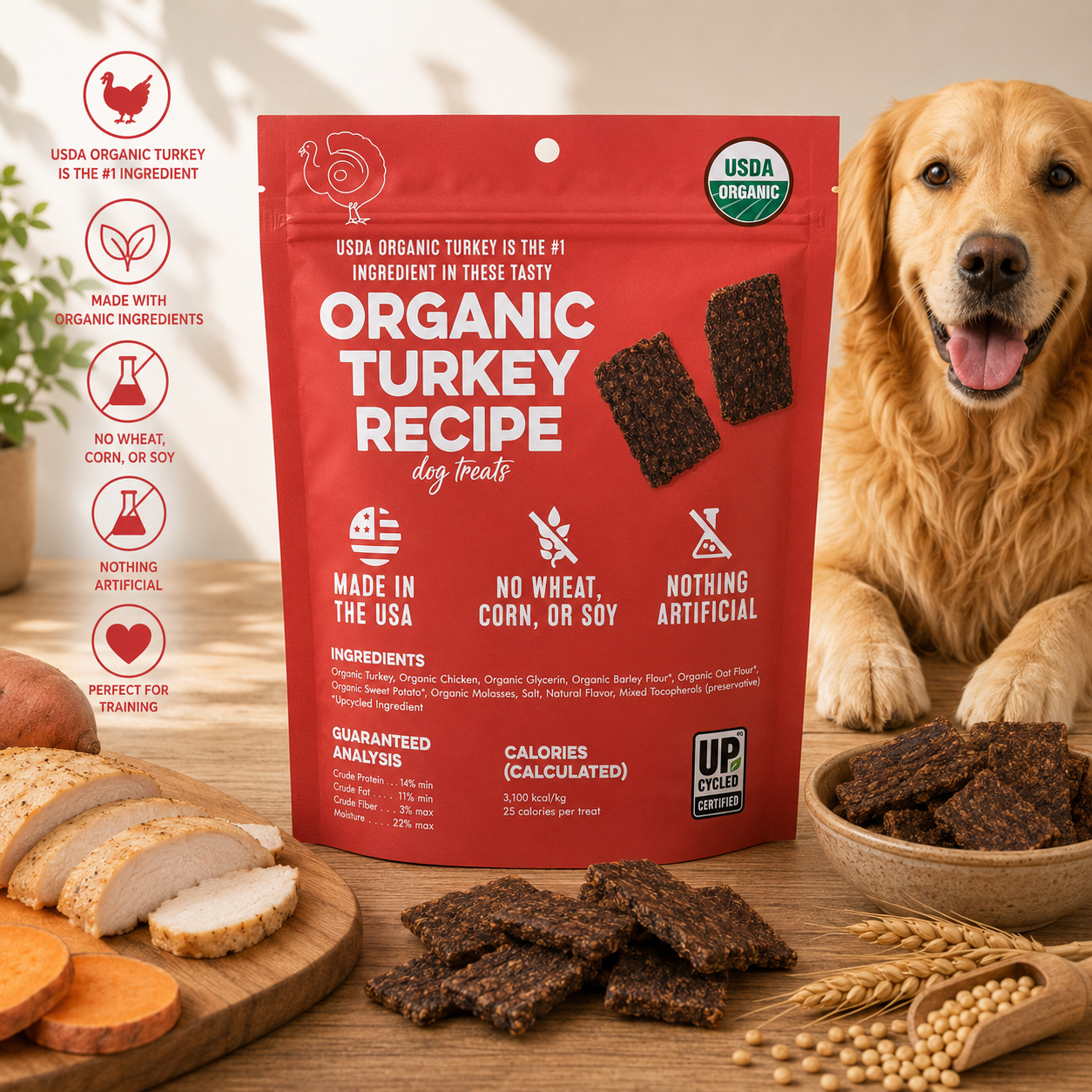 Organic Turkey & Sweet Potato Jerky Dog Treats | Human-Grade Dog Training Treats