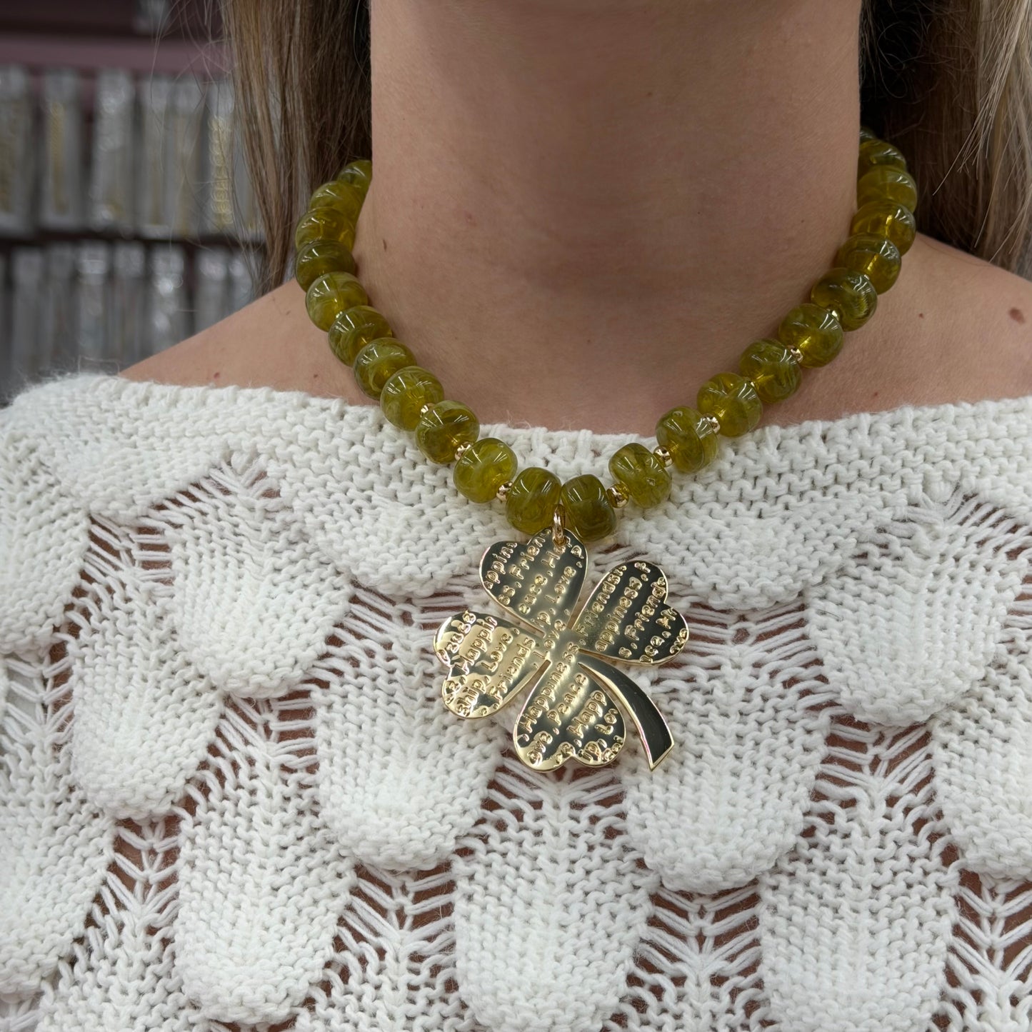 Jumbo Clover Charm  Acrylic Necklace