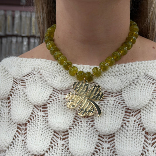 Jumbo Clover Charm  Acrylic Necklace