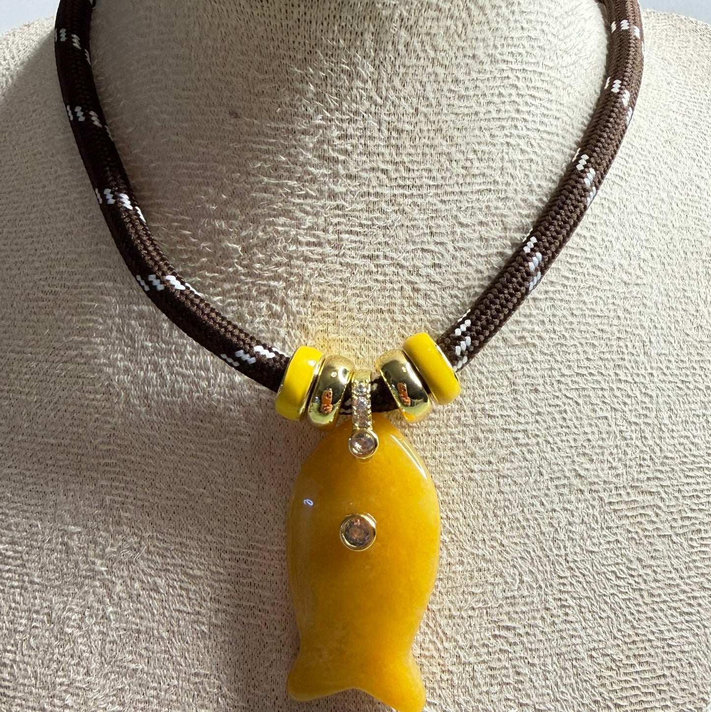 Paracord Fish Necklace  with Natural Stone Fish Charm