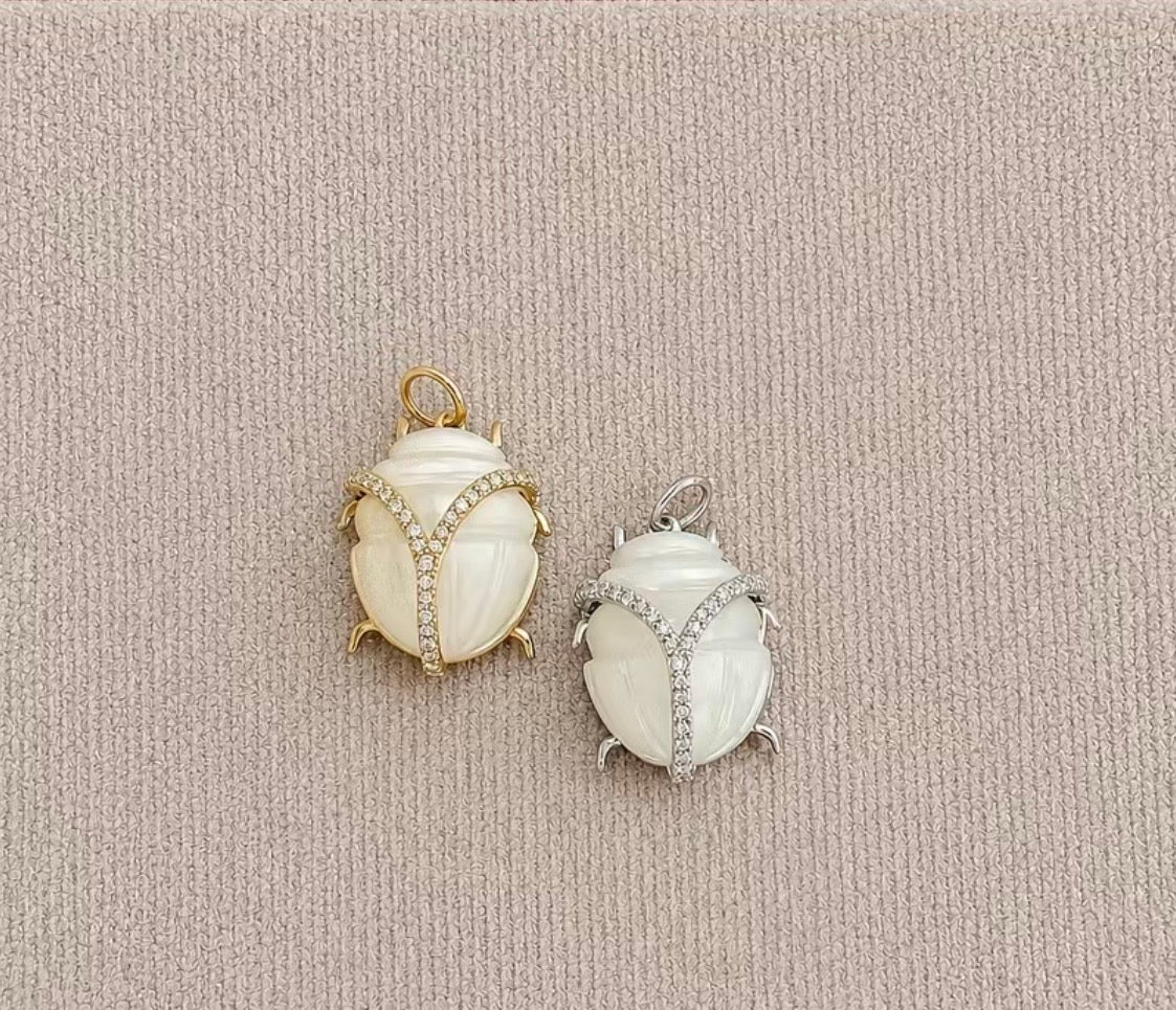 Scarab Pendant Charm- Hand Carved 18k Gold