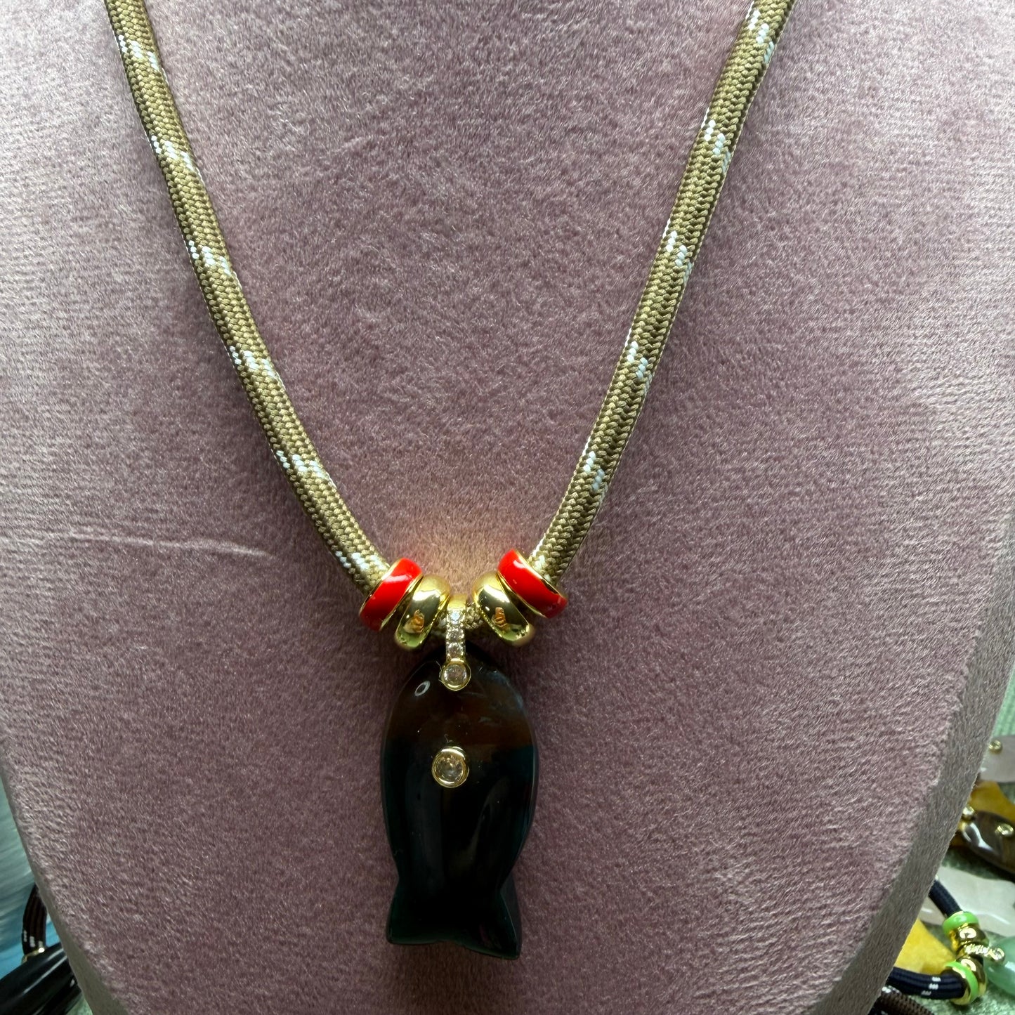 Paracord Fish Necklace  with Natural Stone Fish Charm
