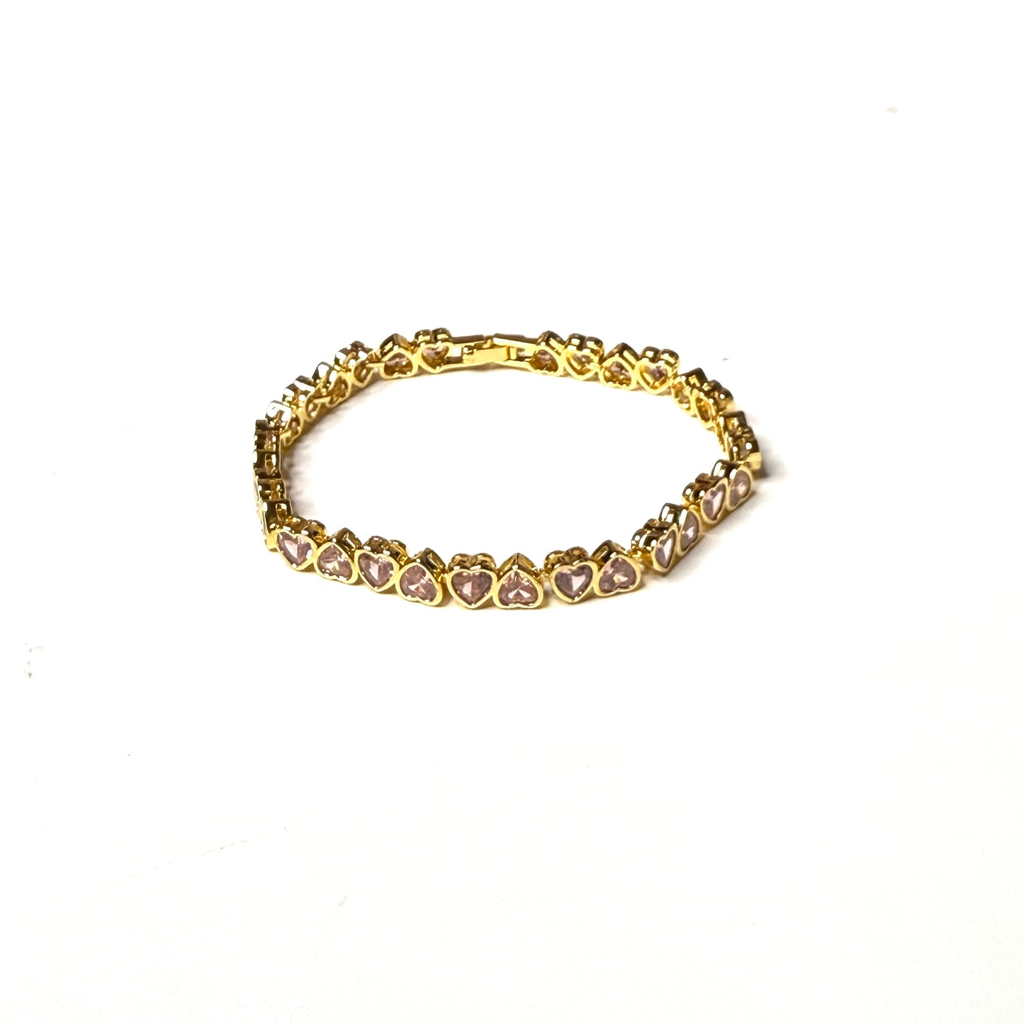 Adjustable Small Heart Bracelet – Gold Crystal Heart Tennis Style