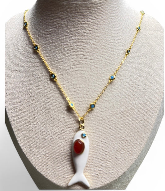 Sofia Enamel Fish Charm Necklace