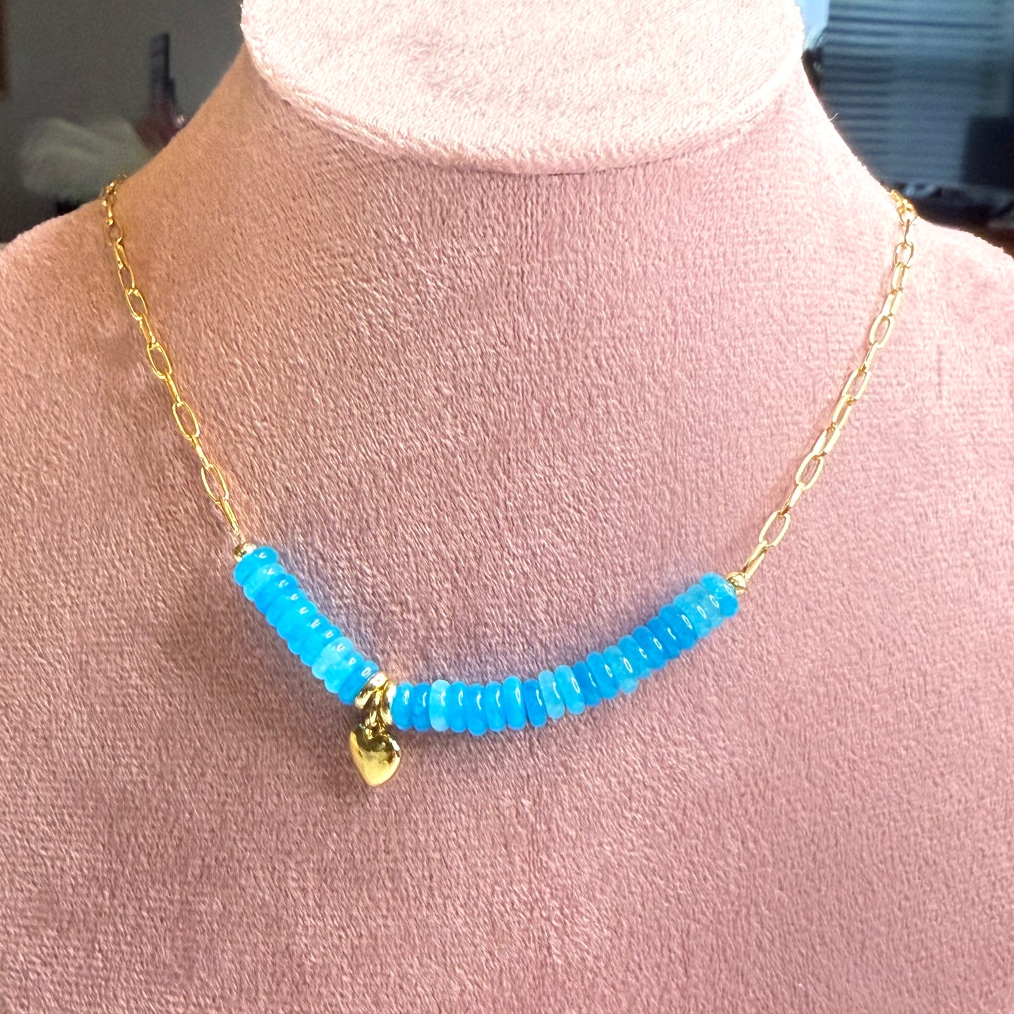 Sweetheart Beads Necklace with Gold Heart Charm