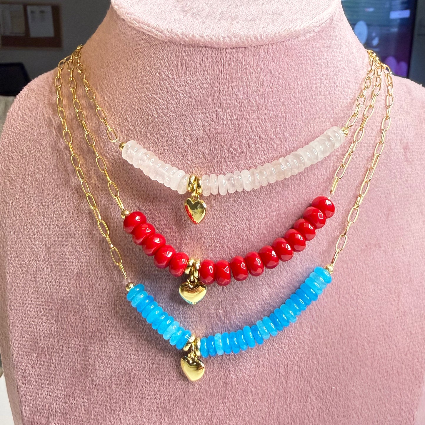 Sweetheart Beads Necklace with Gold Heart Charm