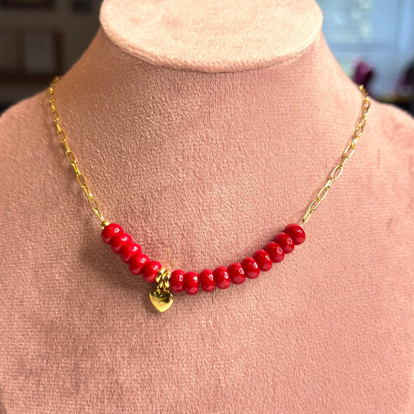 Sweetheart Beads Necklace with Gold Heart Charm