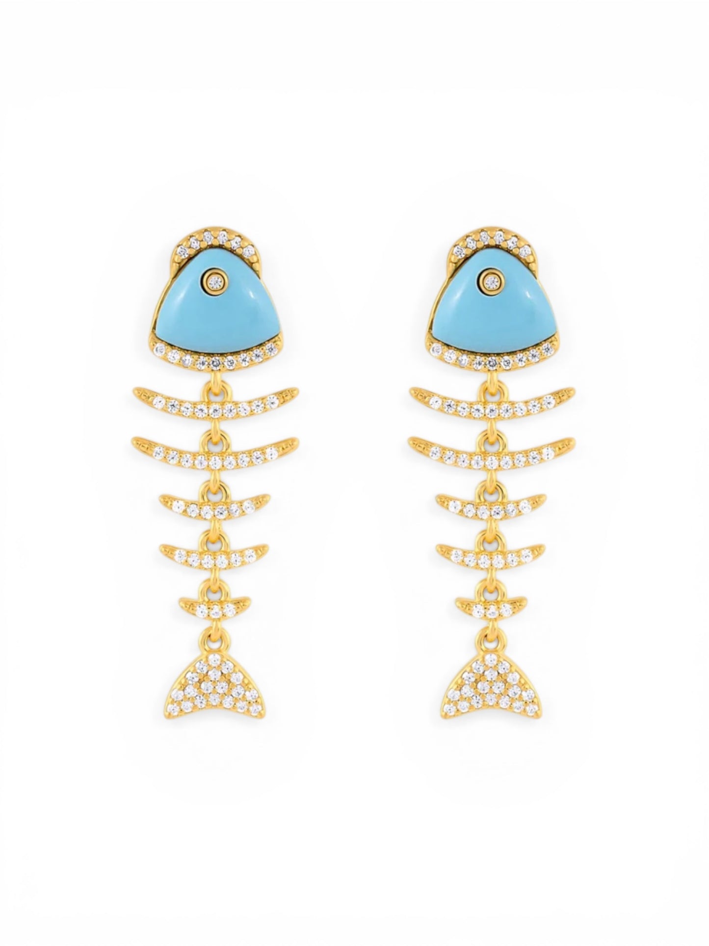 Fishbone Drop Earrings – 925 Sterling Silver Gold Plated