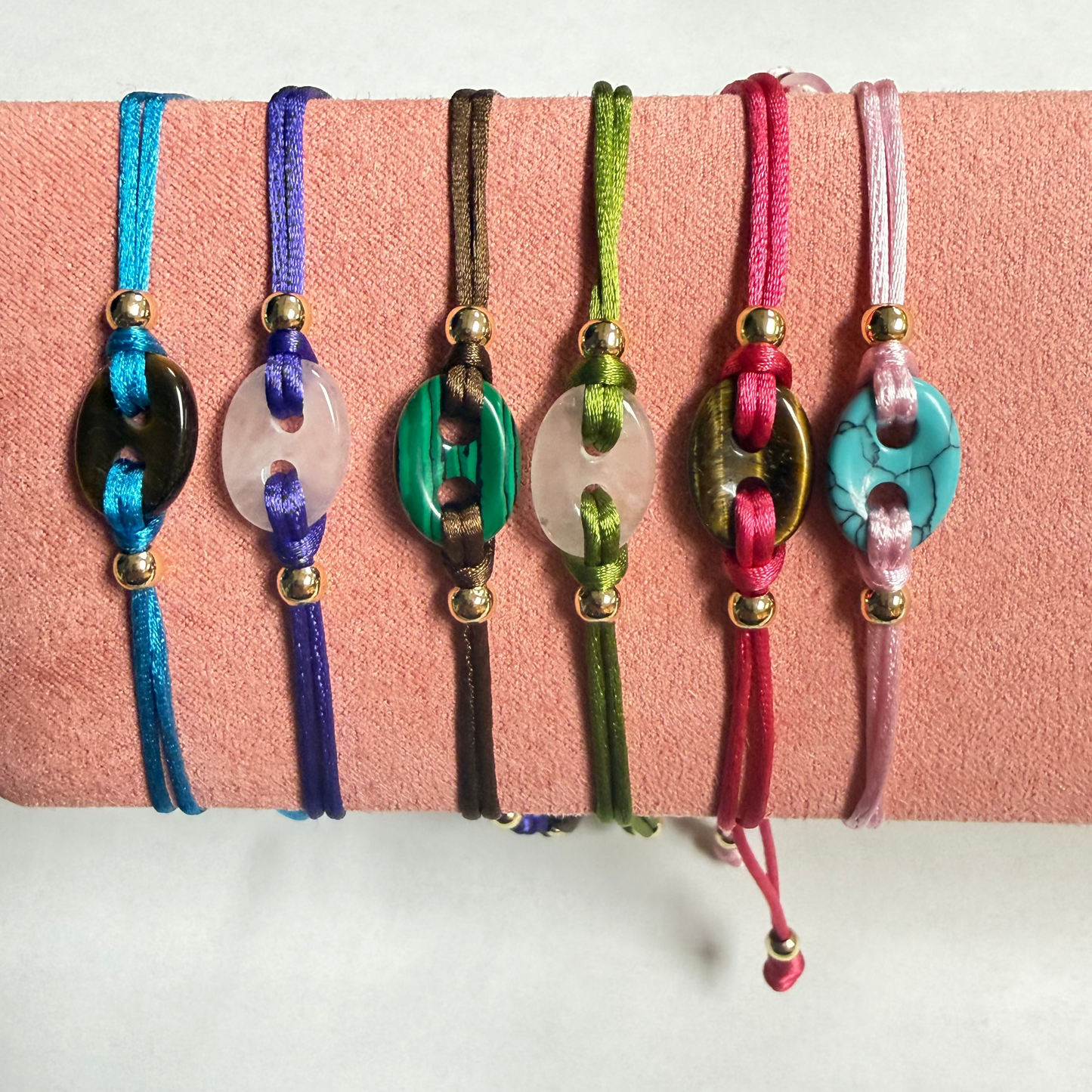 Colorful Mini G Natural Stone Charm String Bracelet