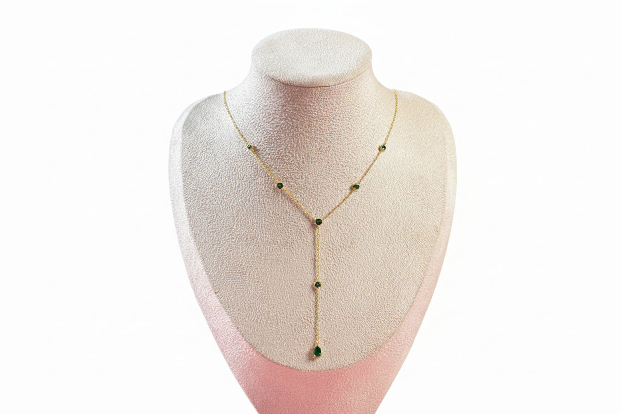 Luna Lariat Necklace – Gold Filled with Bezel Stone (925 Silver)