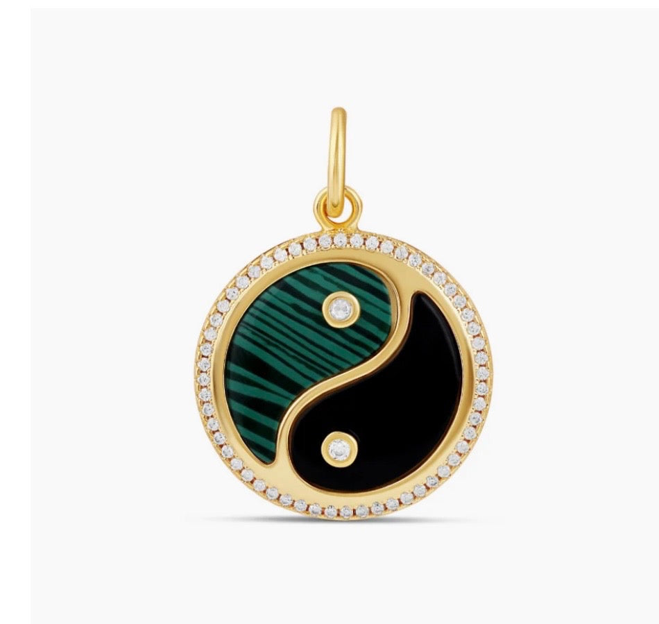 Green & Black Yin Yang 18K Gold Plated Charm (22mm)