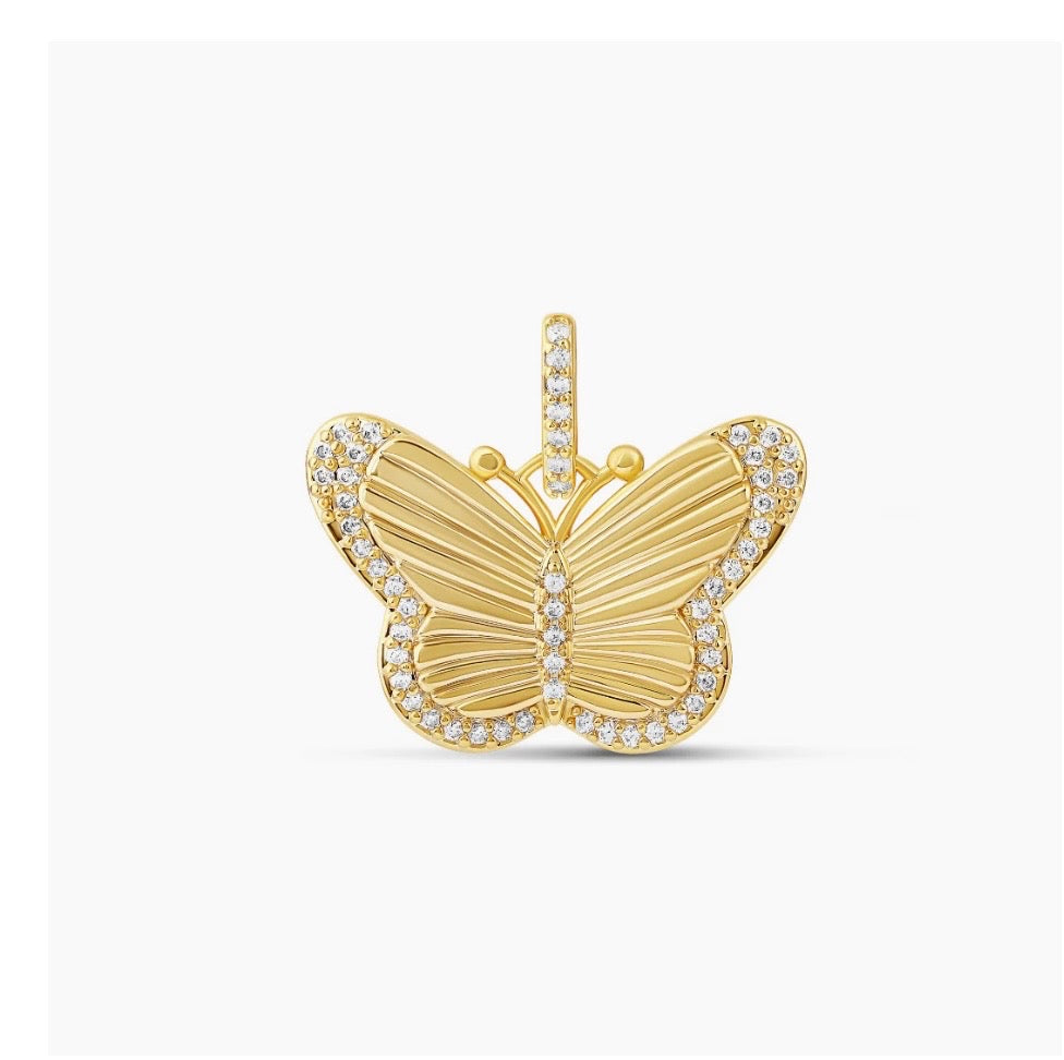 Butterfly Charm Pendant – 18K Gold Plated CZ Butterfly (25mm)
