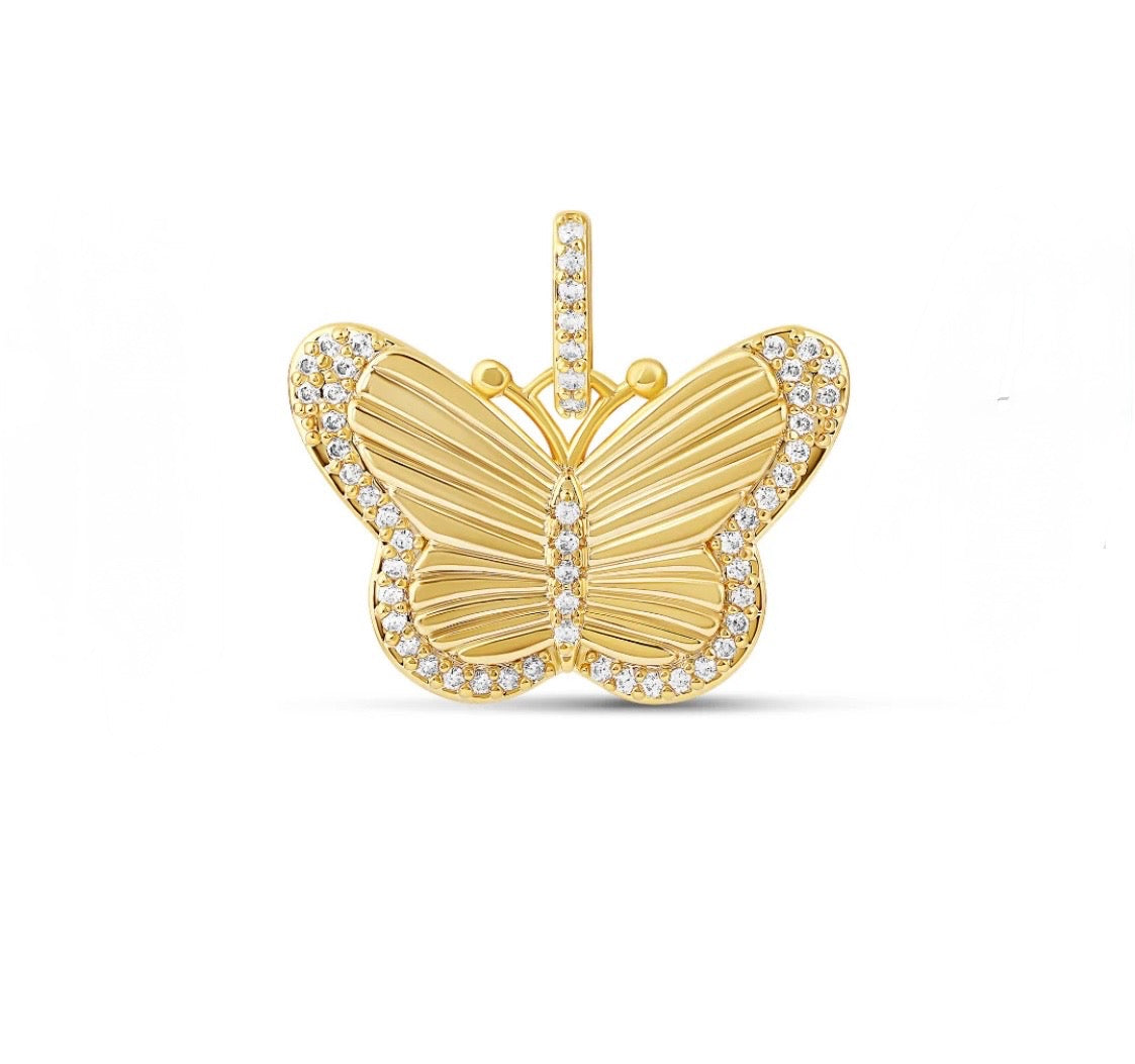 Butterfly Charm Pendant – 18K Gold Plated CZ Butterfly (25mm)