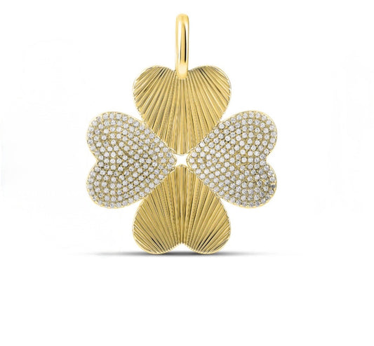 Clover Heart Charm Pendant – 18K Gold Plated CZ Four Leaf Clover (27mm)