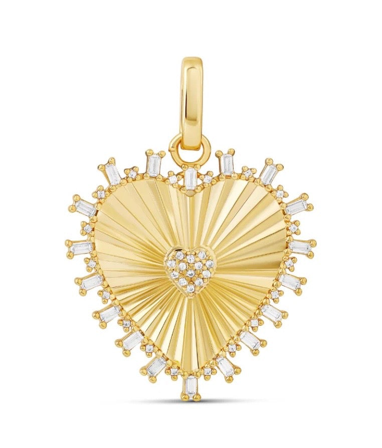 Radiant Heart Charm Pendant – 18K Gold Plated CZ Heart (White or Turquoise, 24mm)