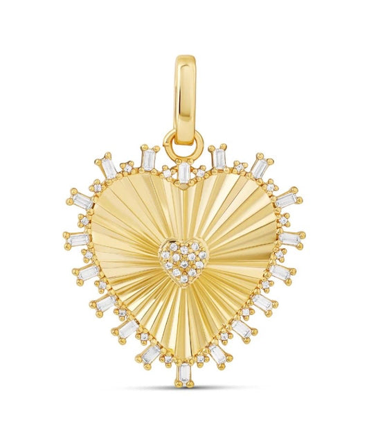 Radiant Heart Charm Pendant – 18K Gold Plated CZ Heart (White or Turquoise, 24mm)