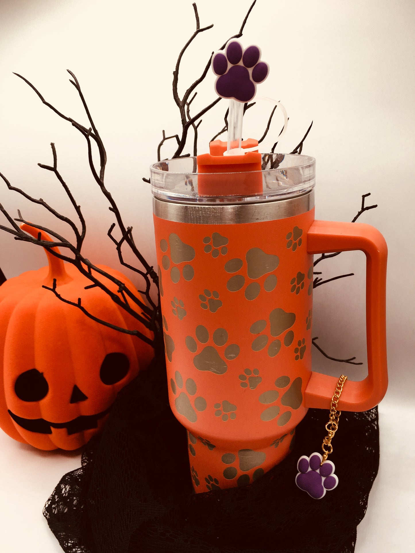 Silicone Water Bottle Straw Cap and Charm | Paw Print Design | Eco-Friendly Hydration Accessory