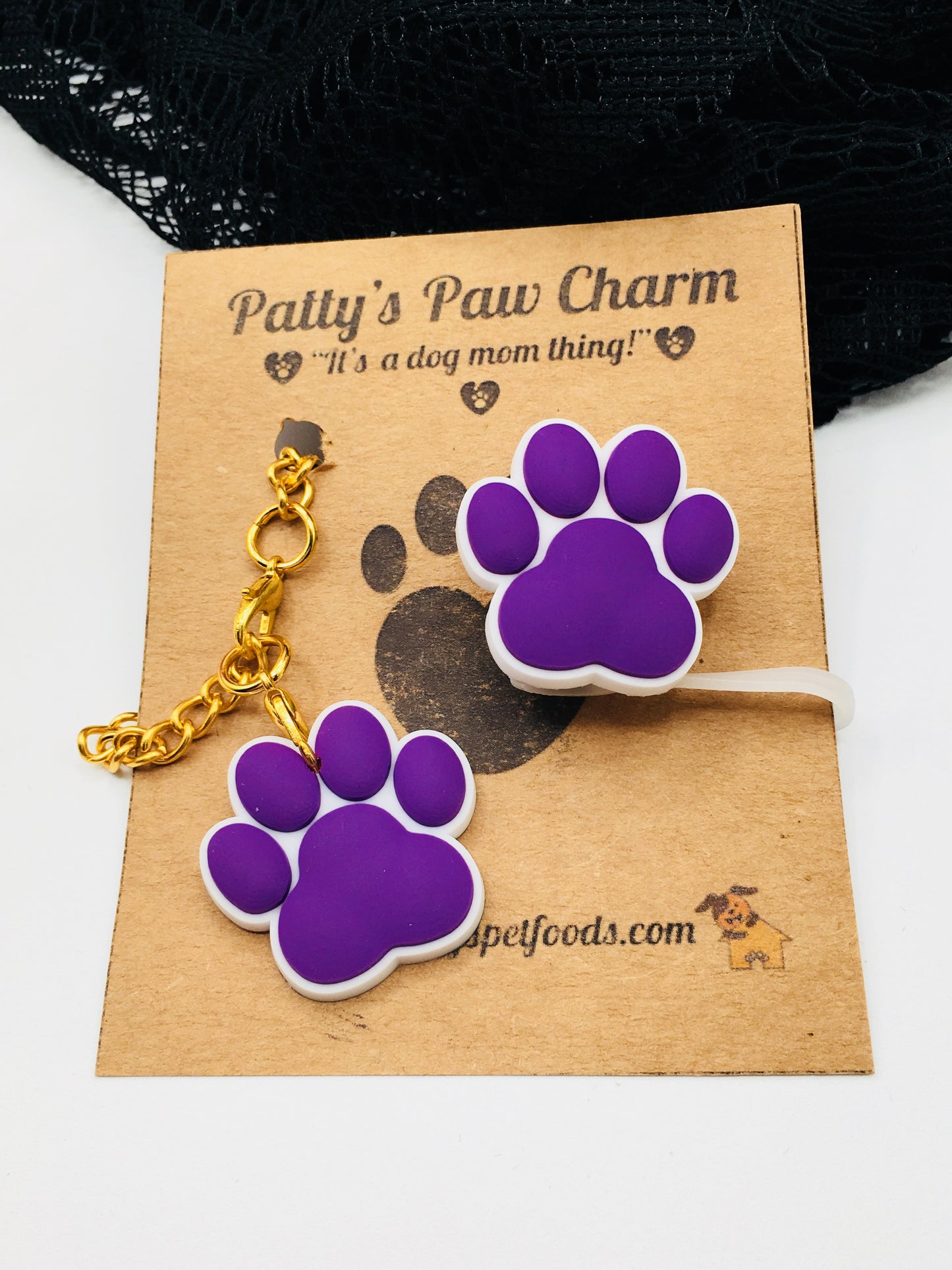 Silicone Water Bottle Straw Cap and Charm | Paw Print Design | Eco-Friendly Hydration Accessory