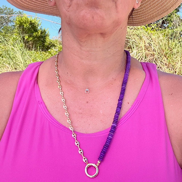 Celestial Sunburst Mixed Chain Charm Necklace- Agate and Gold Necklace