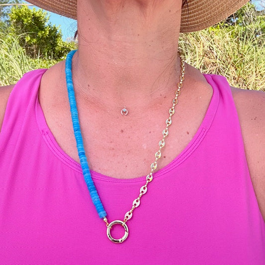 Celestial Sunburst Mixed Chain Charm Necklace- Agate and Gold Necklace