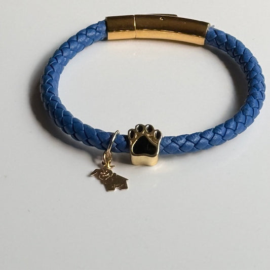 Handmade Braided Leather Bracelet with Gold Paw Print Charm – Colorful & Stylish Pet Lover Jewelry