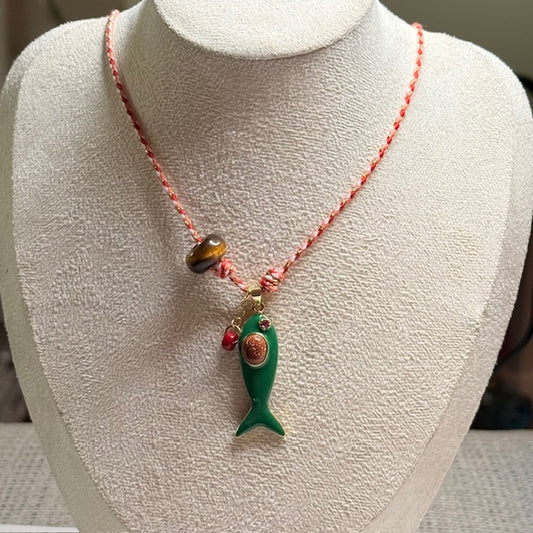 Handmade Colorful Glass Fish Charm Necklace – Adjustable Boho Beach Jewelry for Ocean Lovers