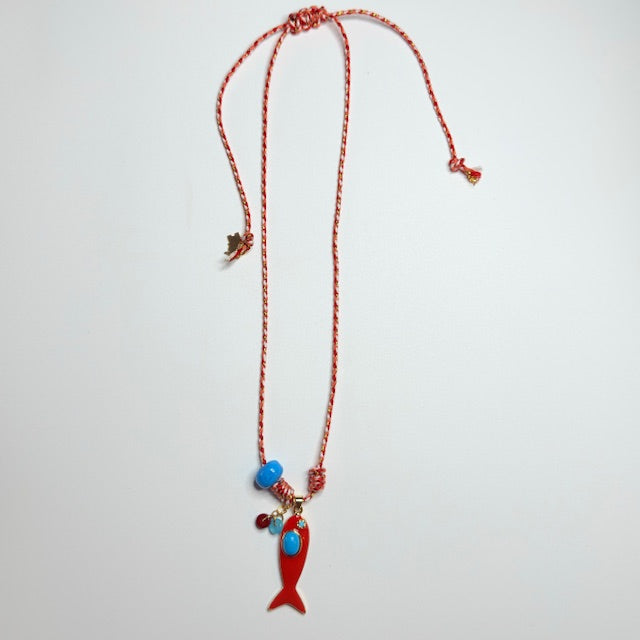 Handmade Colorful Glass Fish Charm Necklace – Adjustable Boho Beach Jewelry for Ocean Lovers