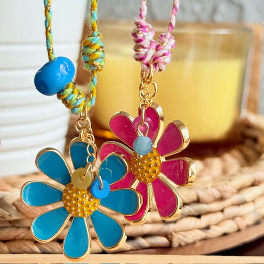 Braided Adjustable Sunflower Necklace –  Boho Floral Jewelry for Women