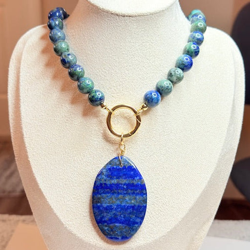 Handmade Gemstone Statement Necklaces – Lapis Lazuli, Pearl Drop & Rainbow Beaded Jewelry for Women