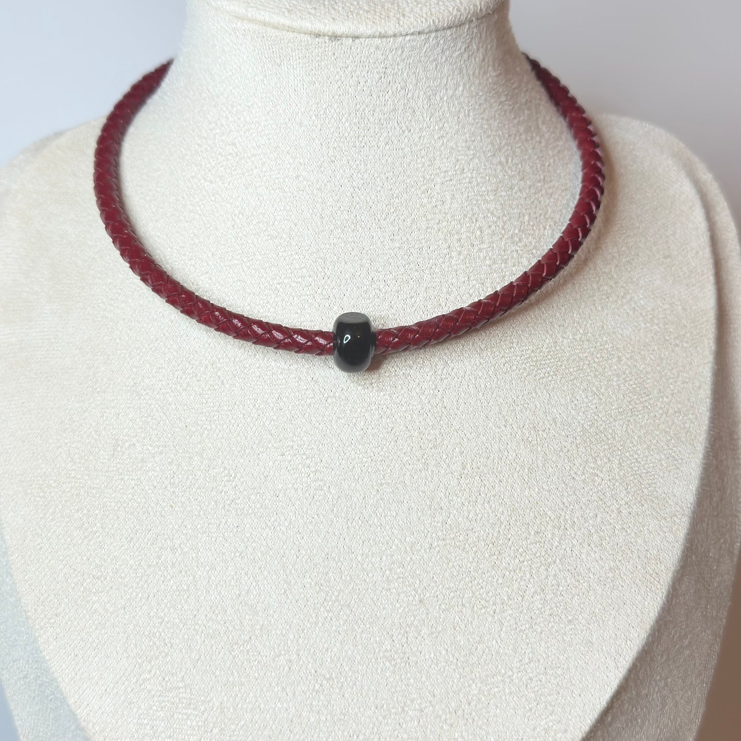 Handmade Braided Leather Necklace with Murano Glass Bead on