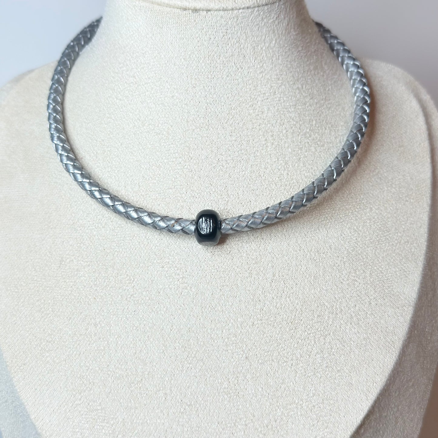 Handmade Braided Leather Necklace with Murano Glass Bead on