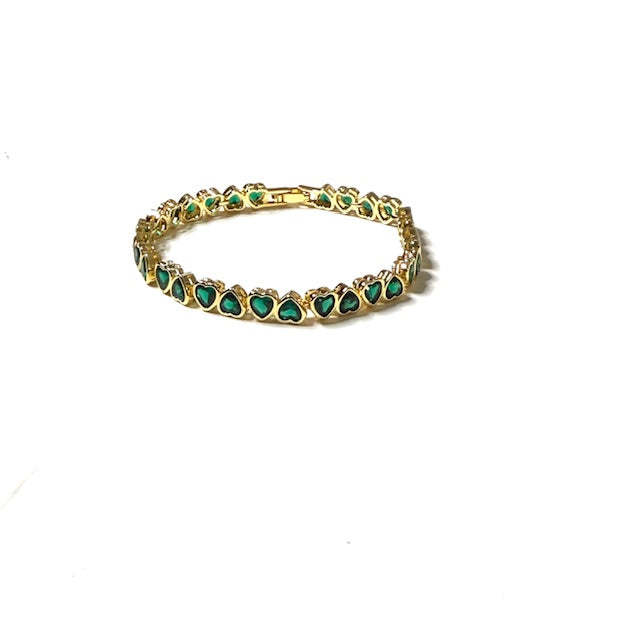 Adjustable Small Heart Bracelet – Gold Crystal Heart Tennis Style