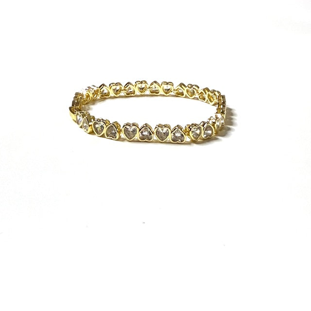 Adjustable Small Heart Bracelet – Gold Crystal Heart Tennis Style