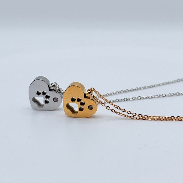 16" Gold/Silver Paw Print Necklace with Chic Canine Charm