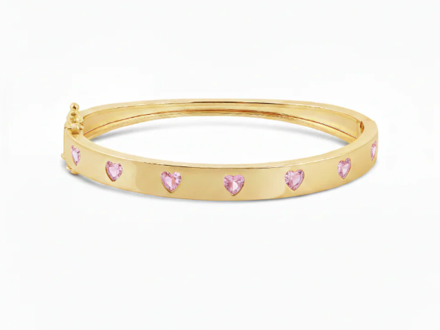 Heart Bangle Bracelet – Rainbow CZ 18K Gold Plated Statement Bracelet