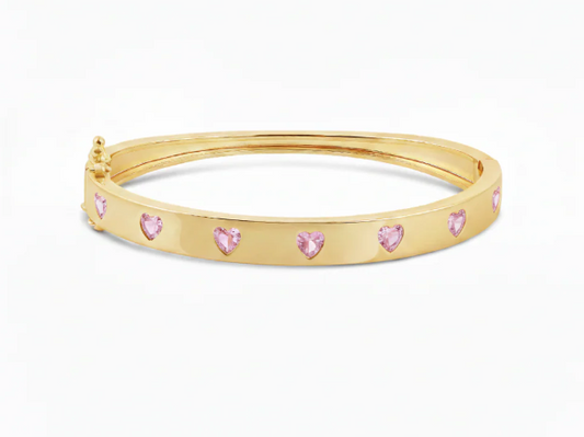 Heart Bangle Bracelet – Rainbow CZ 18K Gold Plated Statement Bracelet
